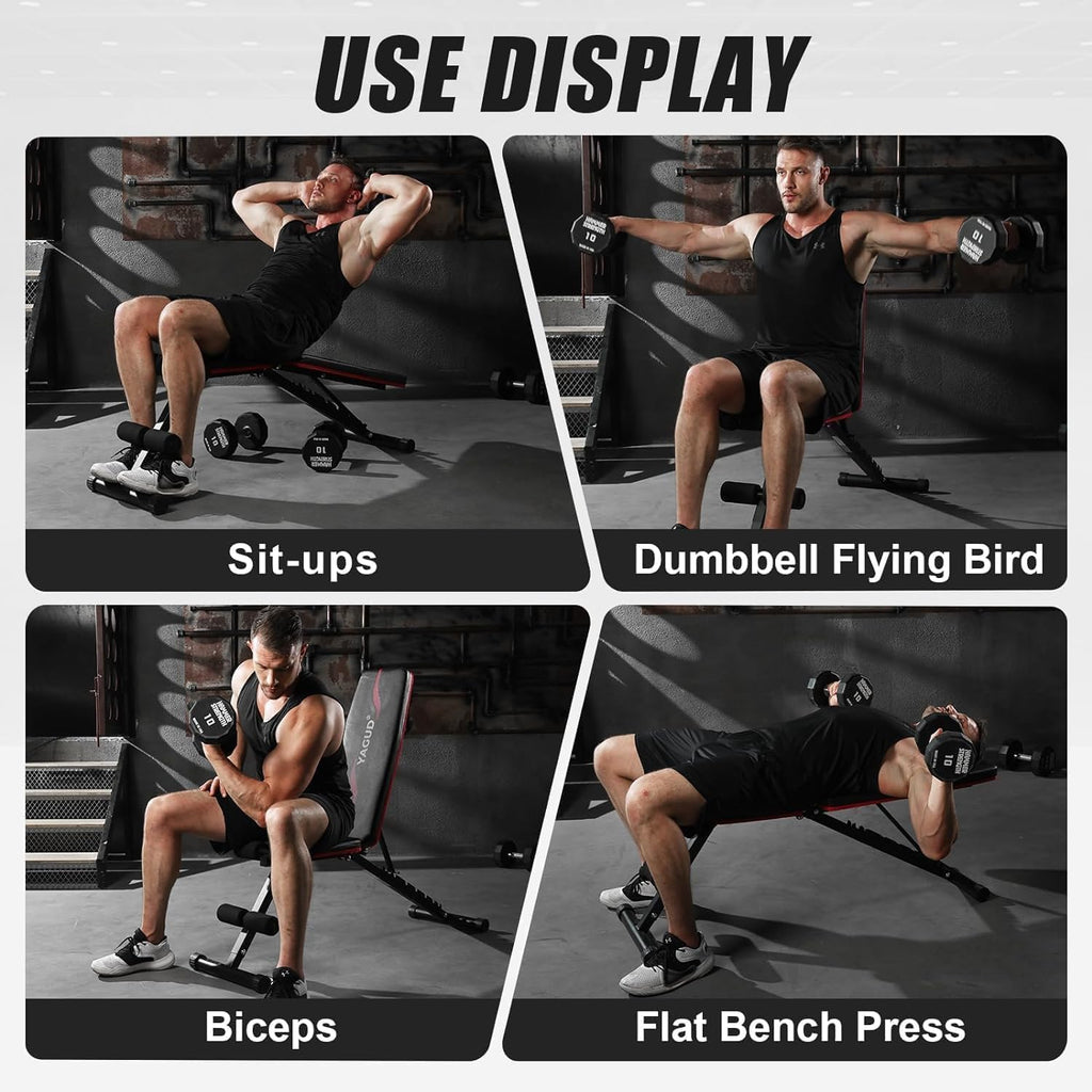 Weight Bench Press, Adjustable Workout Bench, Foldable Strength Bench | 8 Levels Adjustable, 880LBS Capacity Weight