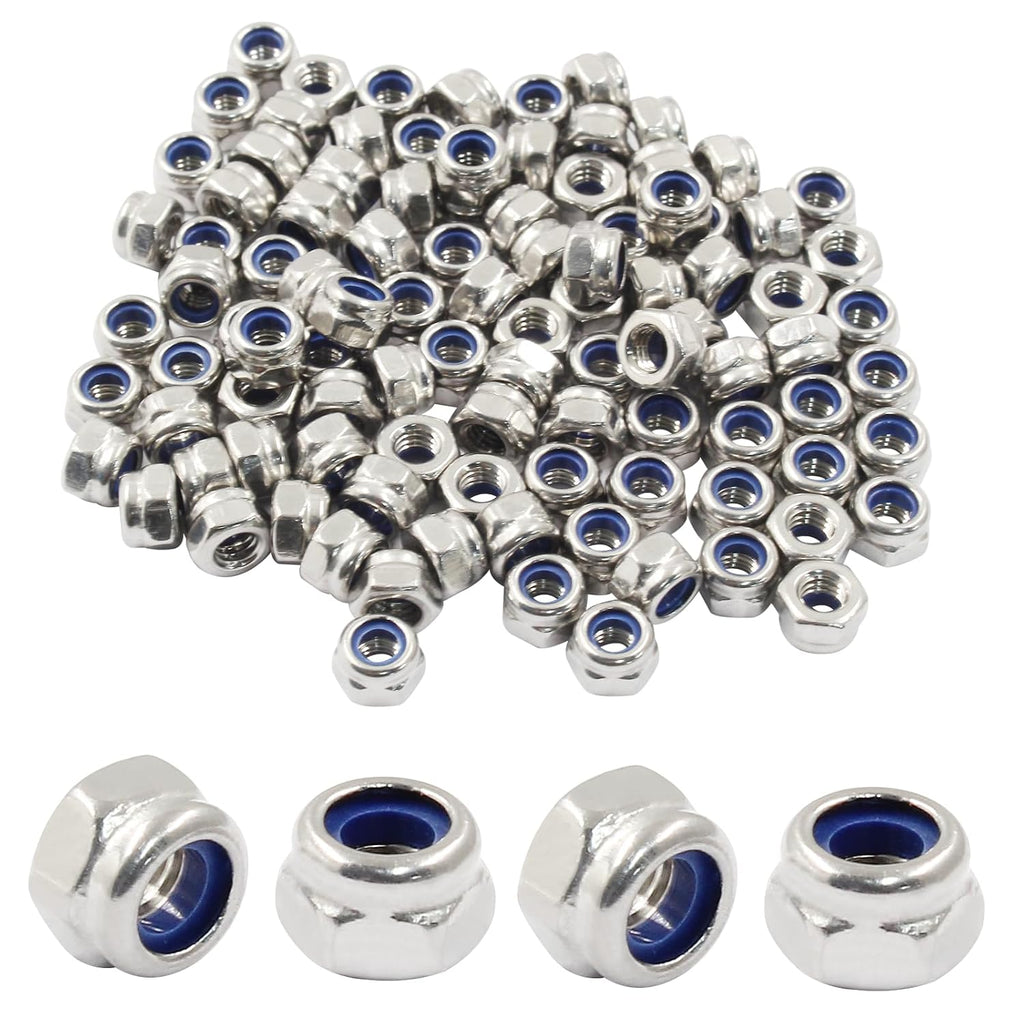 Hordion 100Pcs M4-0.7mm Nylon Lock Nut Stainless Steel Nylon Insert Locknut
