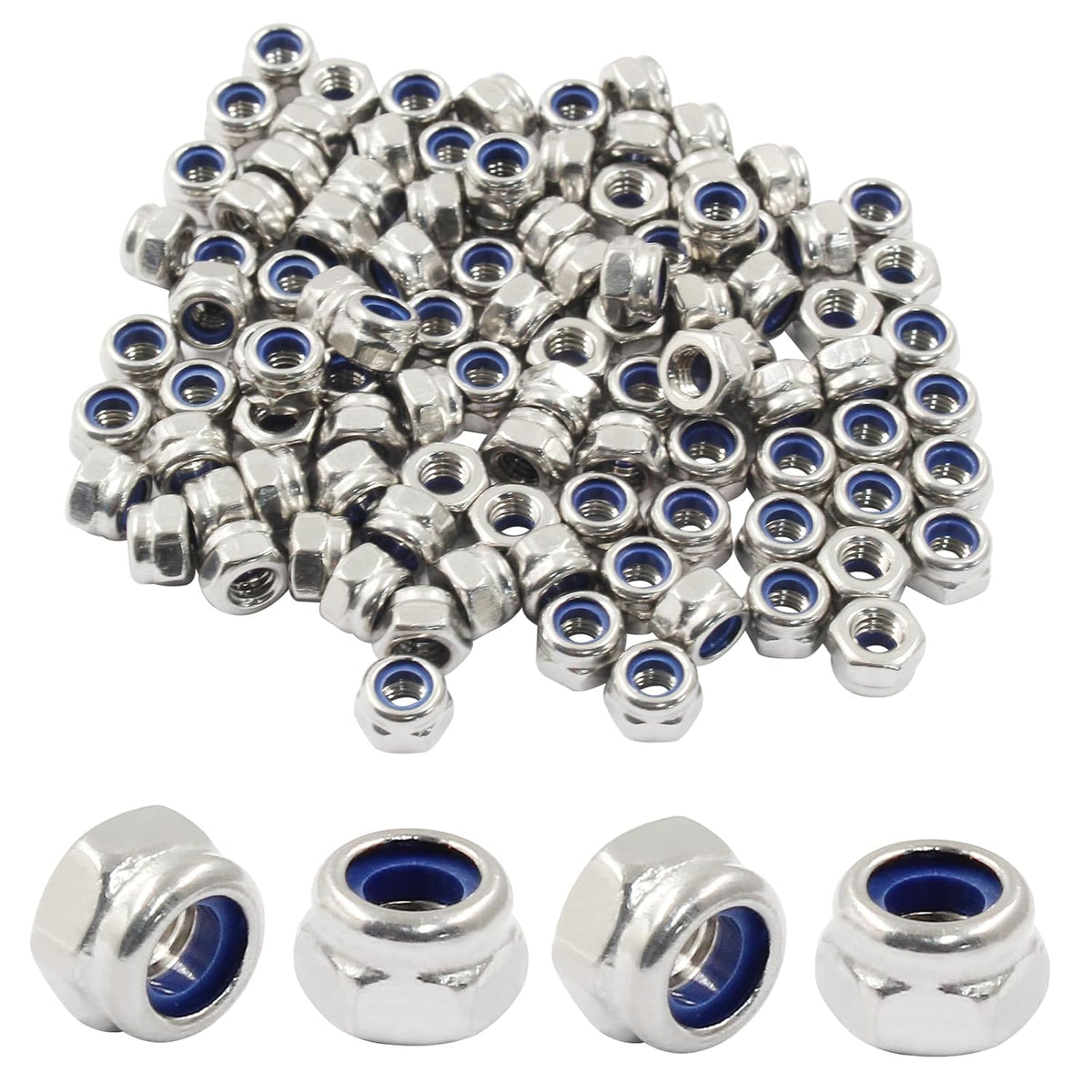 Hordion 100Pcs M4-0.7mm Nylon Lock Nut Stainless Steel Nylon Insert Locknut