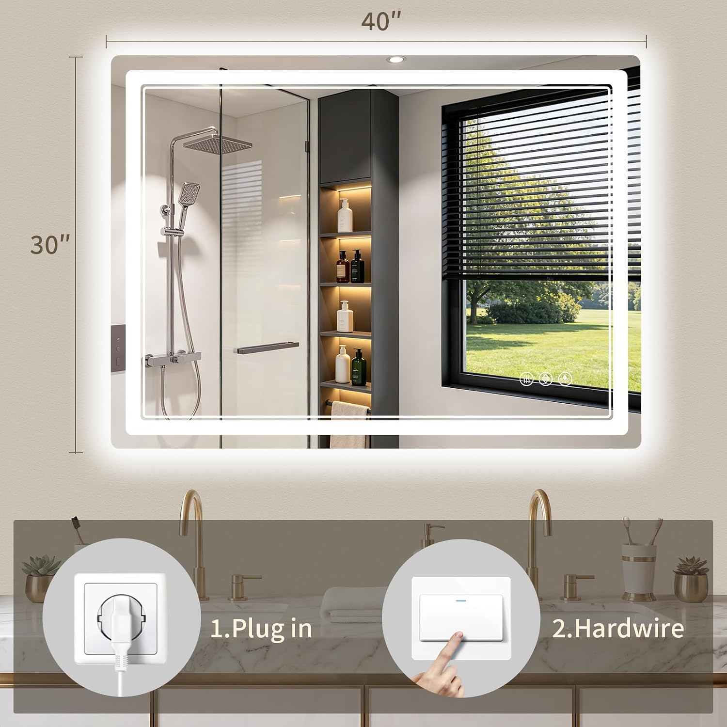 30"x40" LED Bathroom Mirror with Lights, Backlit + Front Lit, Anti-Fog, Lighted Bathroom Mirror for Wall, HD