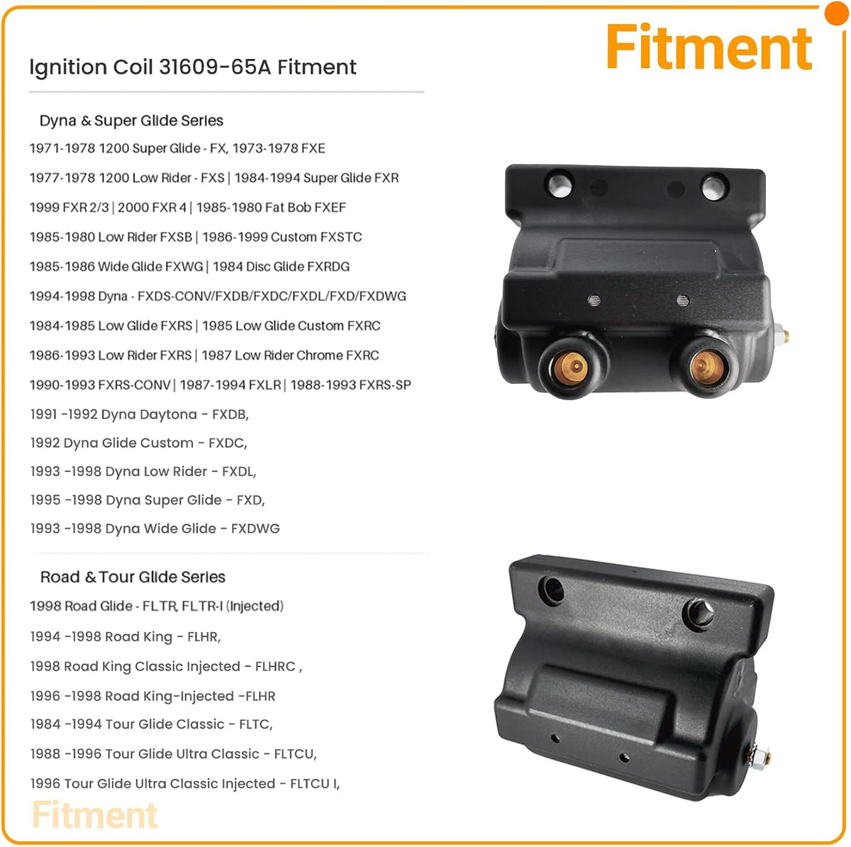 Ignition Coil Fit For Harley Davidson Electra Glide, Dyna, Fat Boy, Heritage Softail, Low Rider, Softail Springer, Super Glide, Roadster, Sportster 1965-2003,OEM 31609-65A