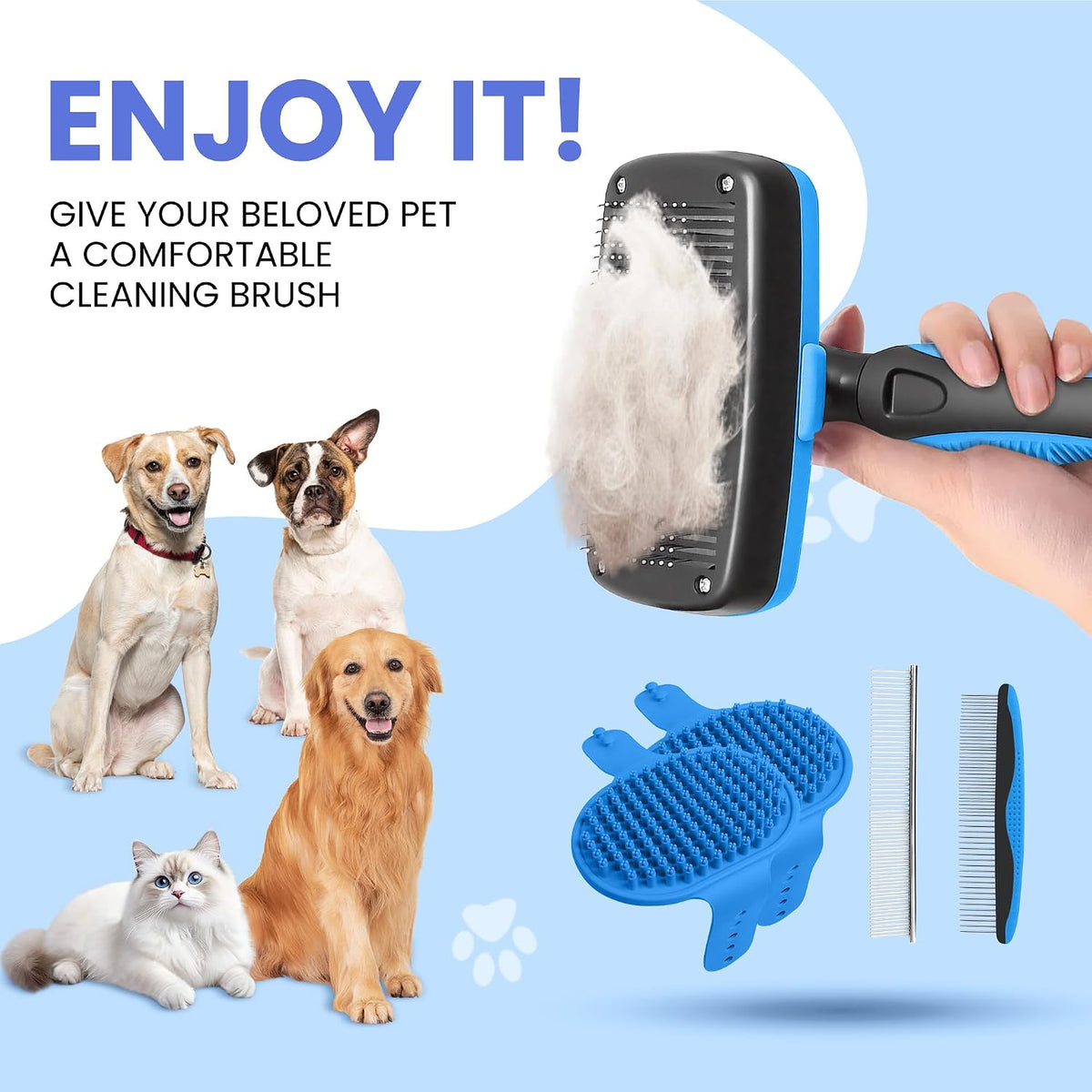Self Cleaning Shedding Brush - 5-in-1 Professional Pet Grooming Kit Skin Friendly Grooming Tool for Dogs, Cats, and