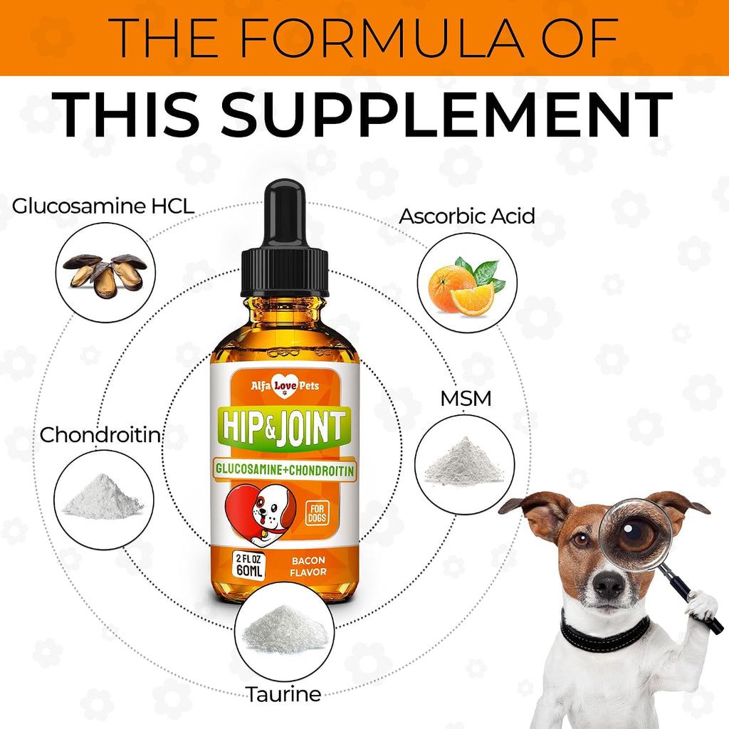 Glucosamine for Dogs + Chondroitinin in Liquid Form – Hip & Joint Supplement for Dogs to Care for Muscular System –