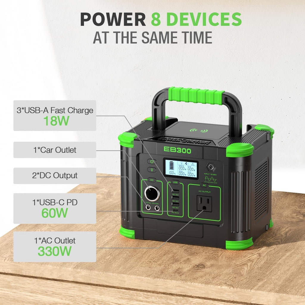Portable Power Station 330W Solar Generator 288.6Wh, 60W USB-C PD Fast Charging, Pure Sine Wave AC Outlet, 5W