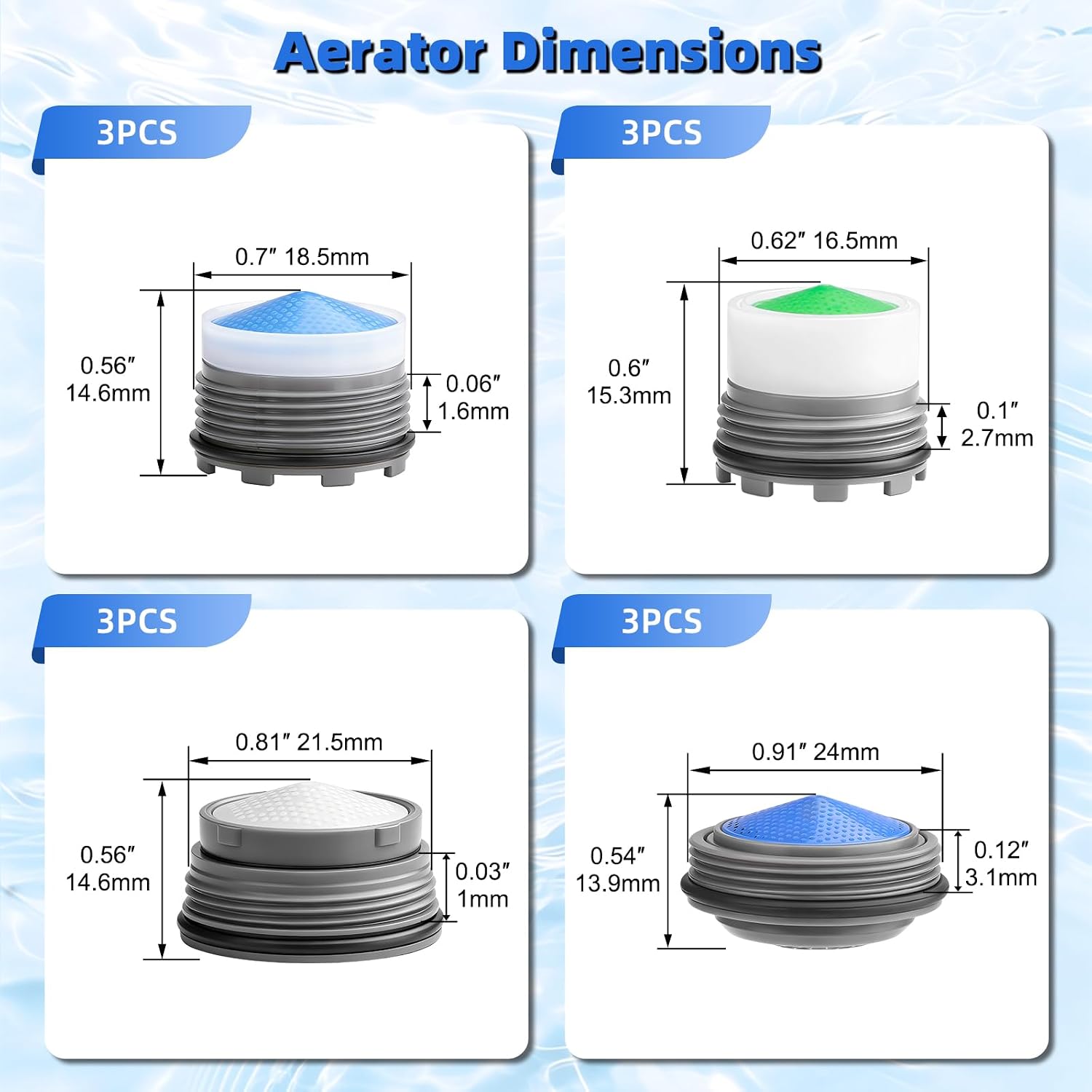 12 Pcs Faucet Aerator with 6 Pcs Faucet Aerator Key Removal Wrench Tool, Aerators Replacement Inserts for Sink M16.5