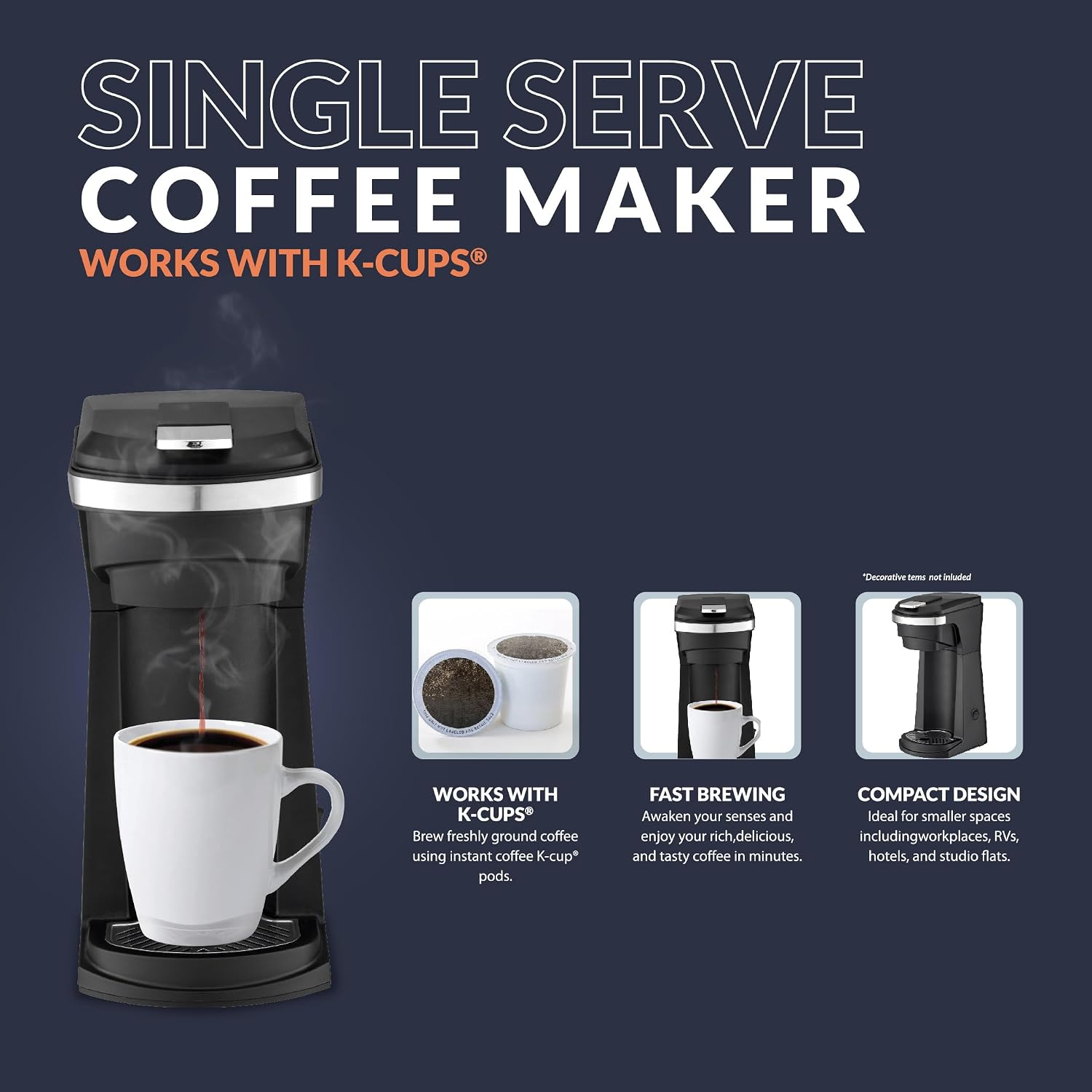 Newhouse Single Serve Coffee Maker compatible with K-cups Water Reservoir, Versatile Ground Coffee & K-Cup