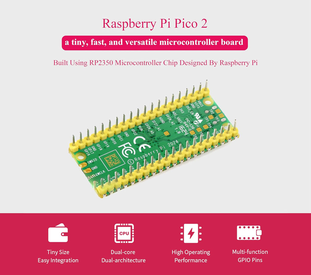 Pico 2 with Yellow Pre-Soldered Header Compatible with Raspberry Pi Pico 2