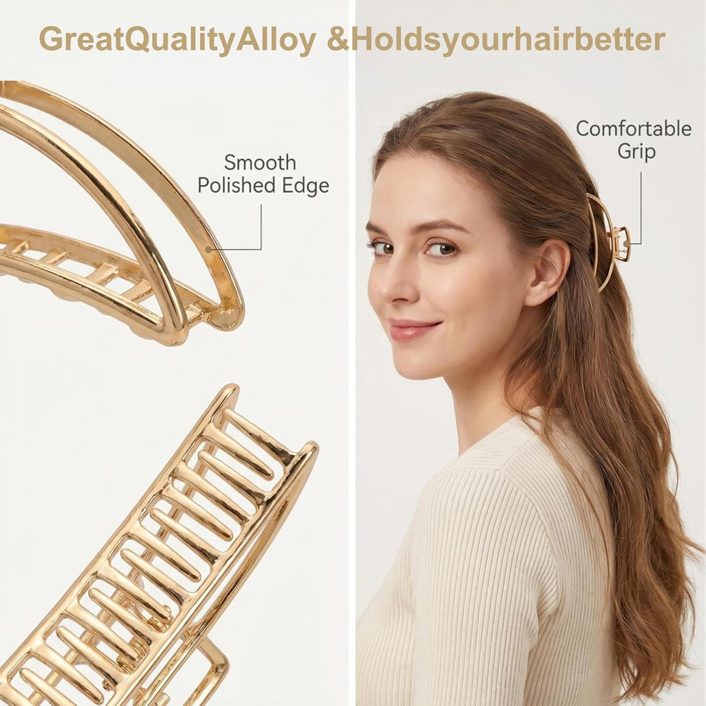 6 Pack Gold Metal Hair Clips - 4 Inch Large Jaw Clips for Women, Strong Hold Hair Claws for Thick or Thin Hair