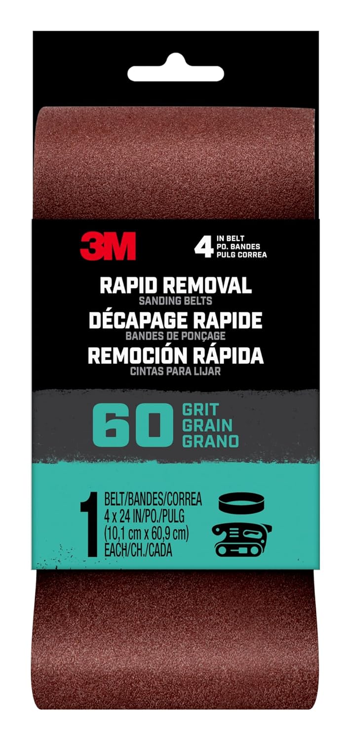 3M Rapid Removal 4 in. x 24 in. Power Sanding Belt, 60 Grit, 1/Pack