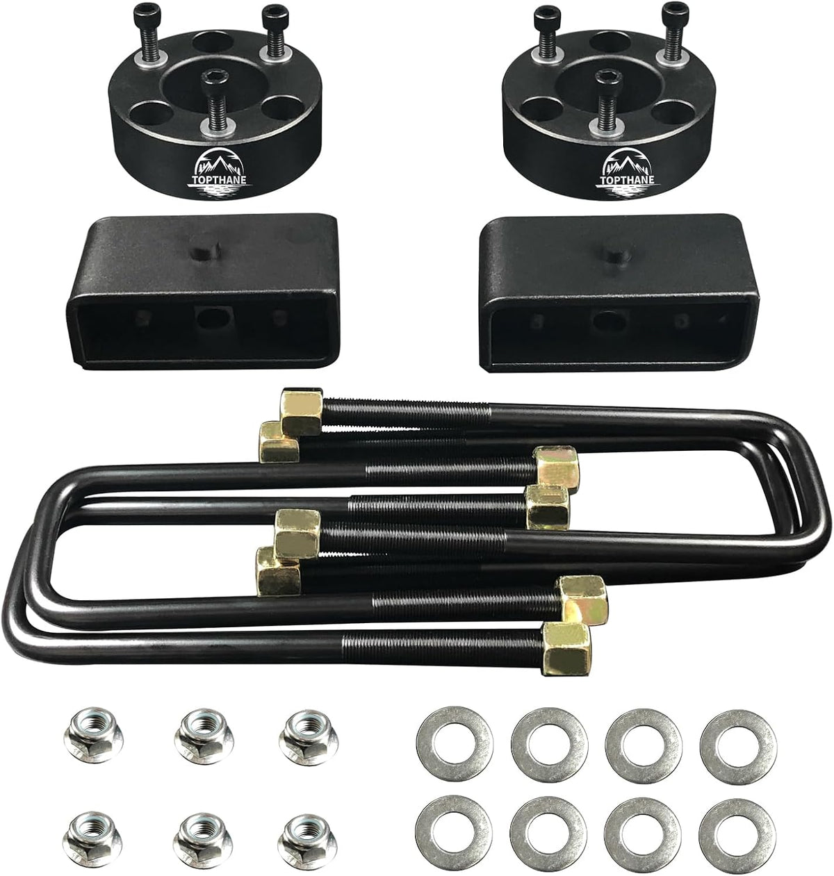 3" Front and 2" Rear Leveling Lift Kits for 2005-2022 Nissan Frontier 2WD/4WD - Includes Lift Blocks Kit and Extended Square U-Bolts for 2005-2022 Nissan Frontier 2WD/4WD