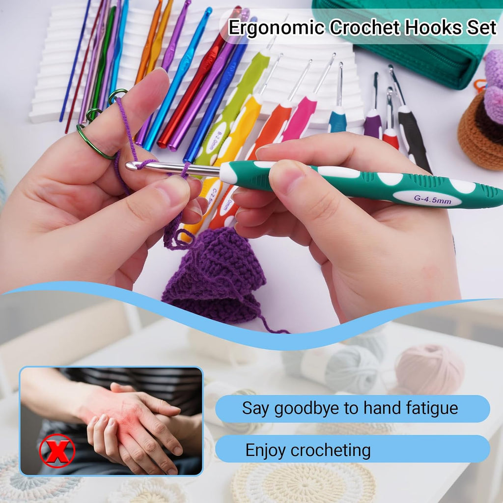 23 Sizes Crochet Hooks Set with Case | 2mm-10mm Ergonomic Crochet Needles for Arthritic Hands,Complete Crochet Kit