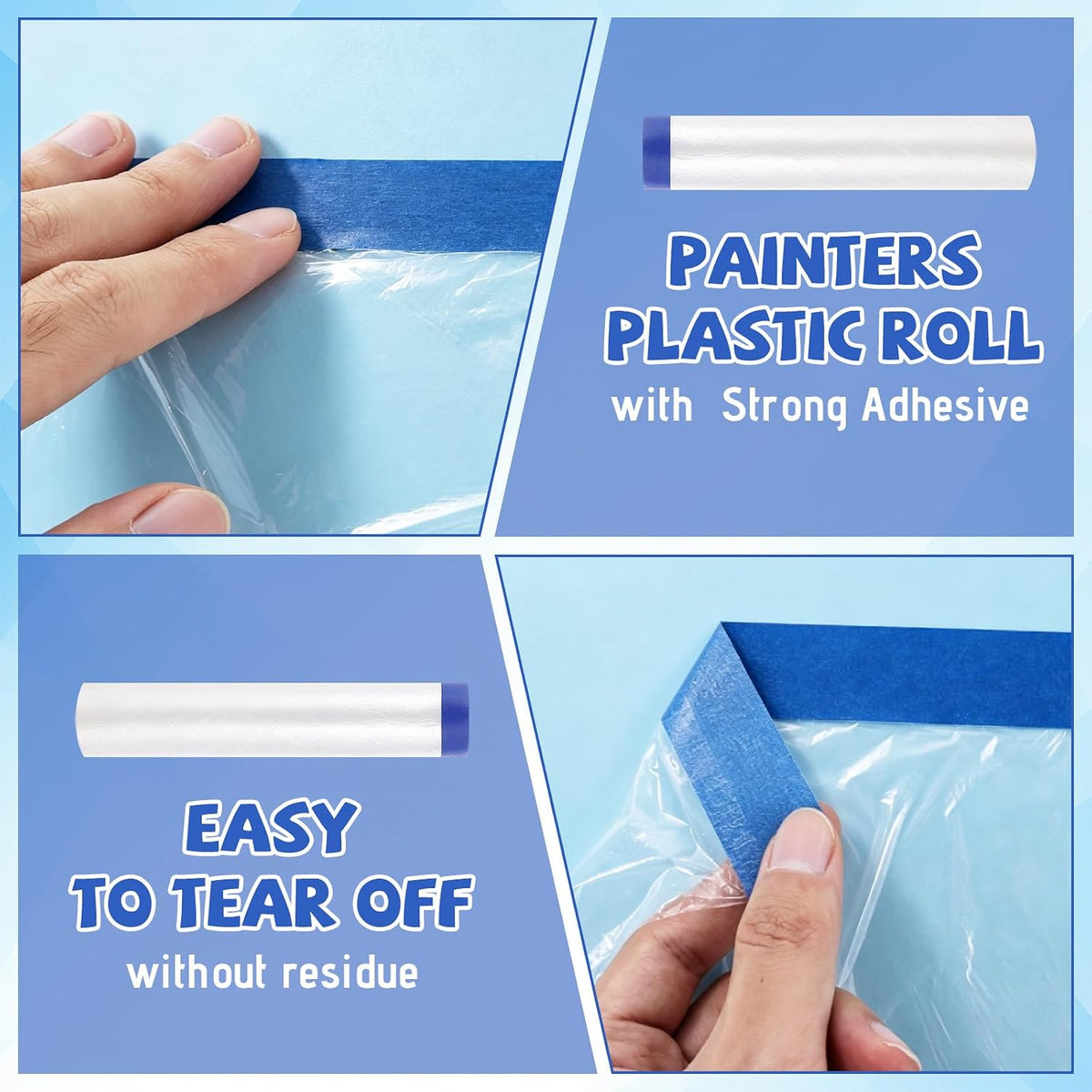 Pre-Taped Painter Plastic Sheeting for Painting 106IN x 88FTx 4Roll
