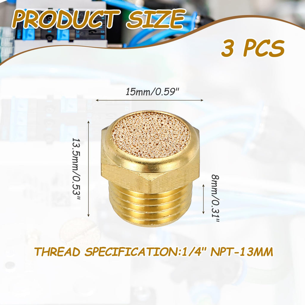 MECCANIXITY 3pcs Air Compressor Muffler 1/4" NPT-13mm Male Thread Sintered