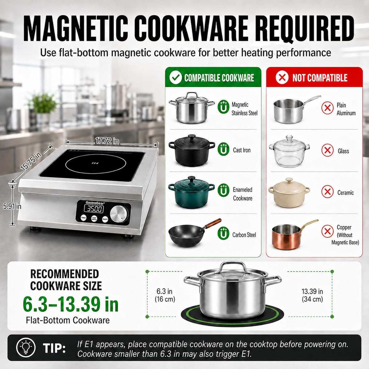 Commercial Induction Cooktop 3500W 220V, Countertop Burner
