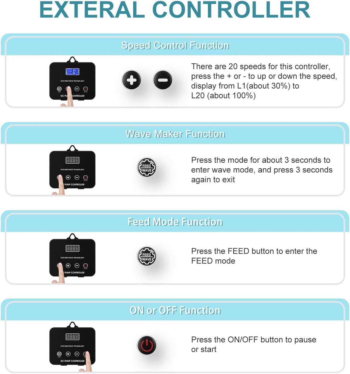660GPH Aquarium Return pump with LCD display controller, DC 24V 25W aquarium pump for saltwater freshwater