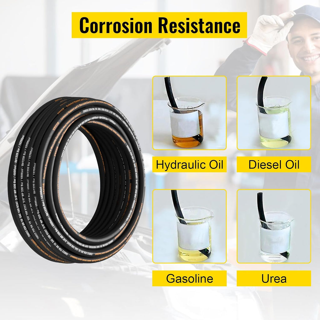 VEVOR Hydraulic Hose 3/8 Inch x 100 Ft 4800 PSI Working Pressure