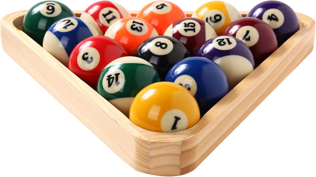 Billiard Balls Set Pool Table Triangle Ball Rack 9 Ball Diamond | Wood 5 Cue Chalks 2 Spot Stickers Accessories Pool