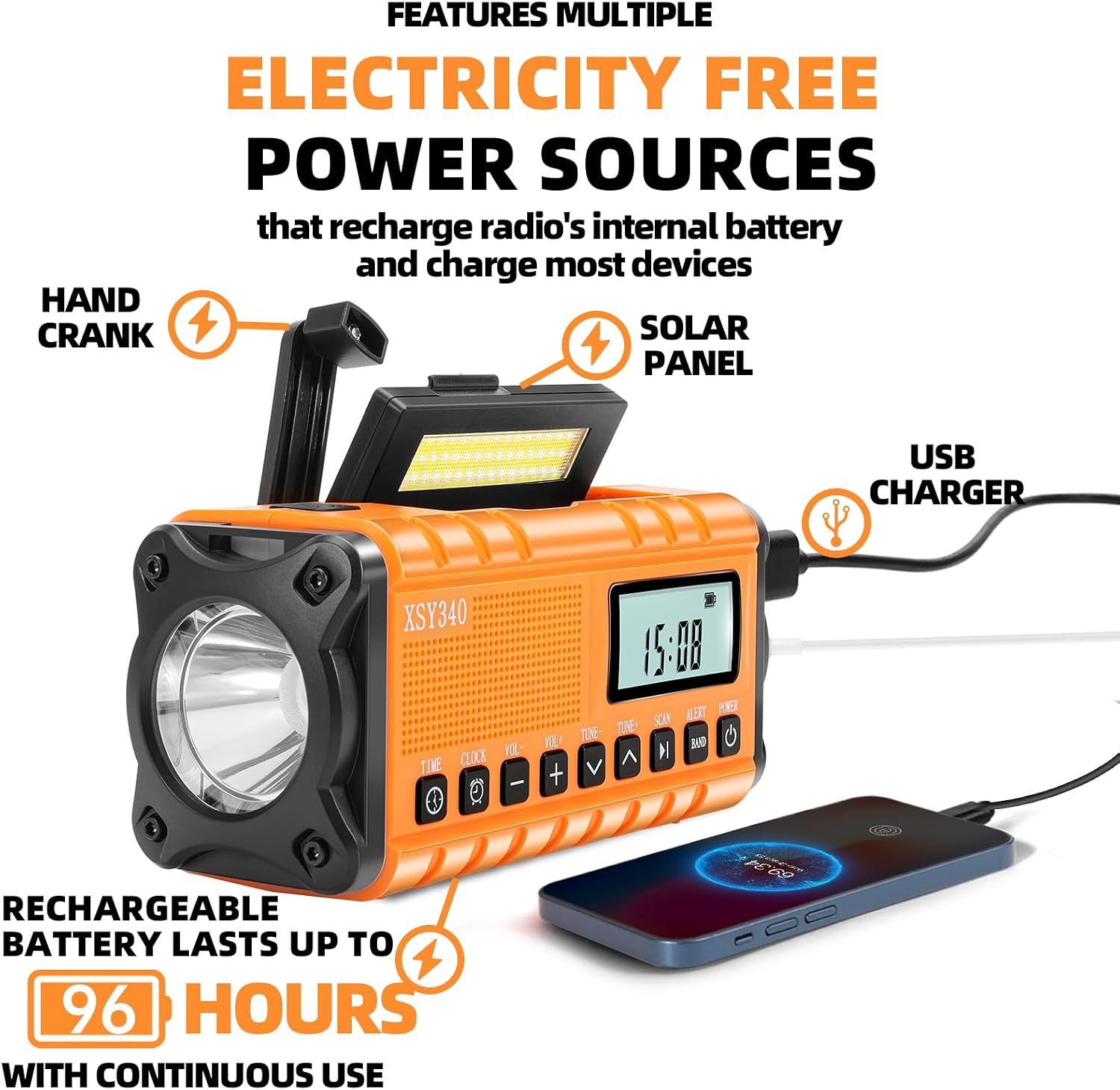 10000mAh Emergency Radio with NOAA Weather Portable Solar Powered Hand Crank AM/FM Survival Digital Display