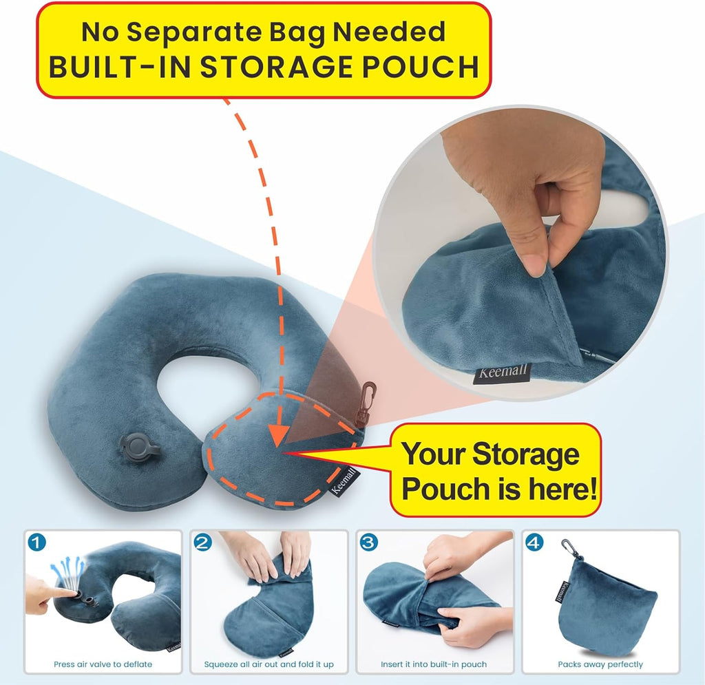 Inflatable Travel Neck Pillow for Airplane Train Car Washable Pillowcase U Shaped Office Napping Pillow