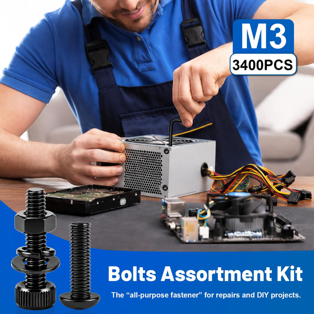 3400Pcs M3 Hex Socket Head Bolts and Button Head Screw Assortment Kit