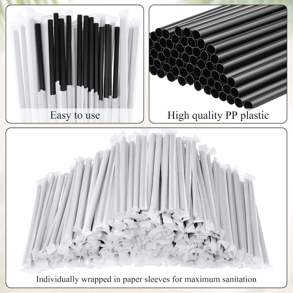 2000 Pcs Disposable Plastic Straws, 8" Individually Wrapped,Black