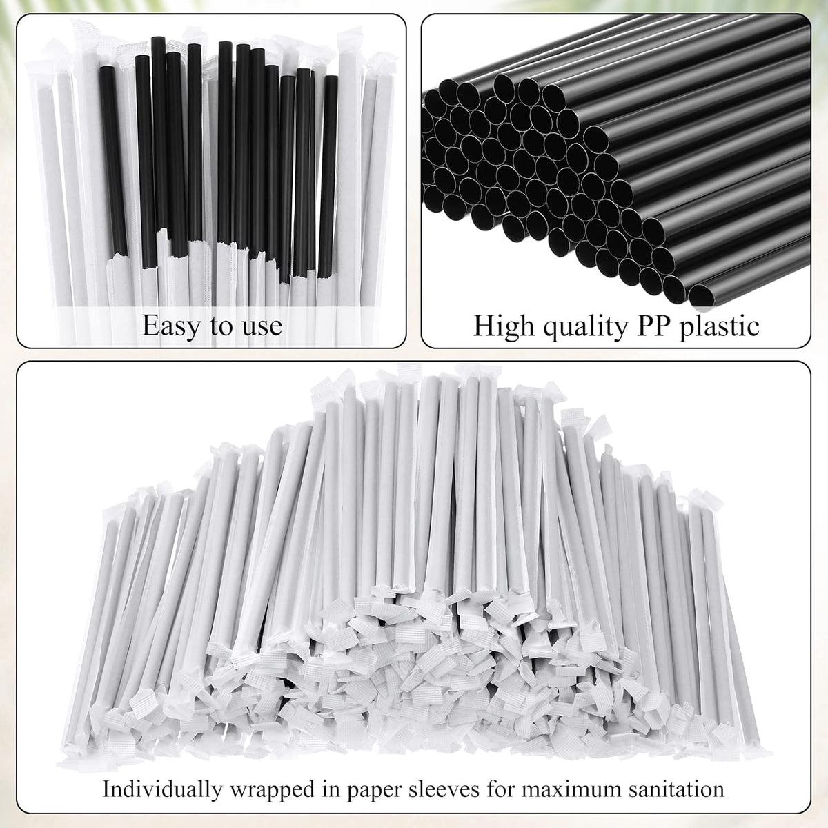 2000 Pcs Disposable Plastic Straws, 8" Individually Wrapped,Black