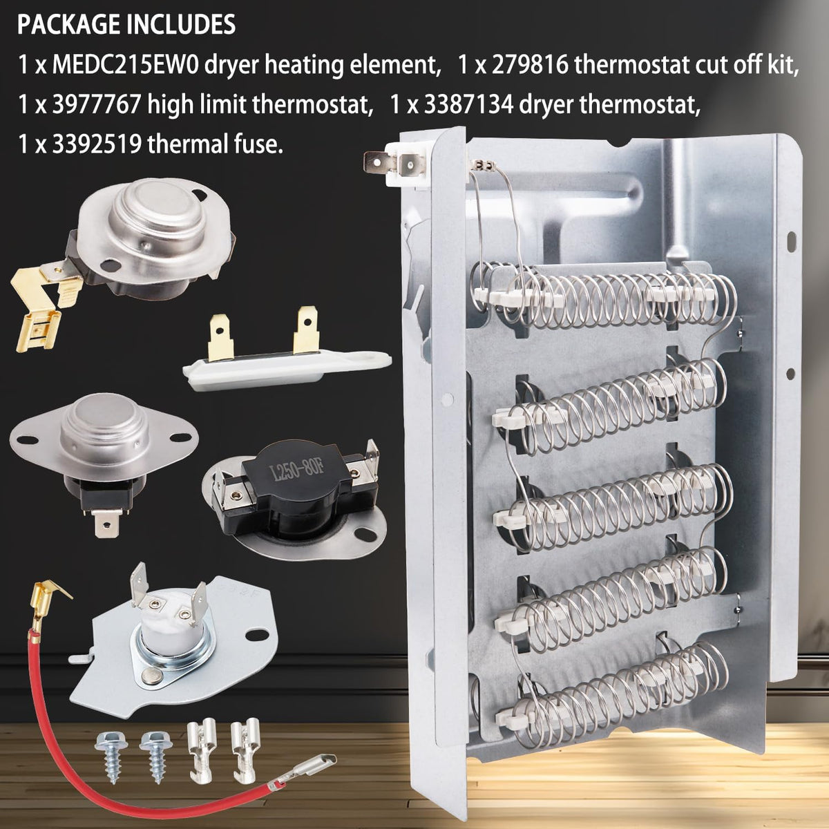 MEDC200XW3 MEDC215EW0 MEDC300XW0 Dryer Heating Element for Maytag