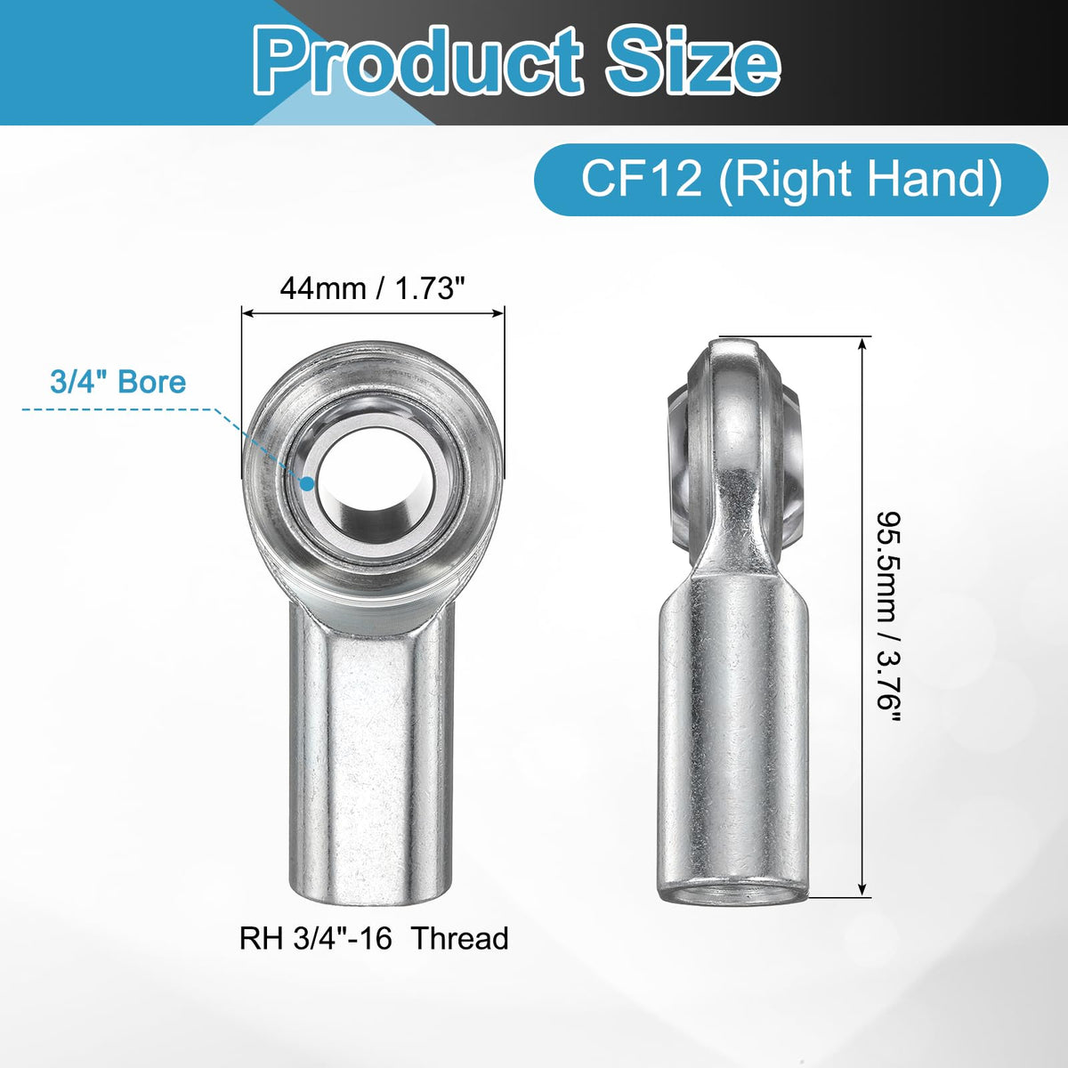 uxcell 2Pcs CF12 Rod End Bearing 3/4" Bore,RH 3/4-16 UNF Female,1045 Steel