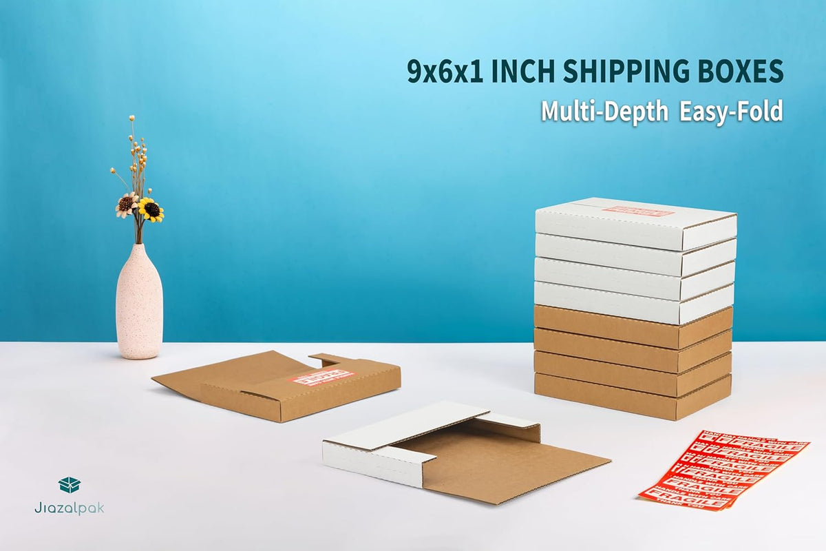 9x6x1 Inch Shipping Boxes for DVDs, CDs, Books Mailing, 25 Pack
