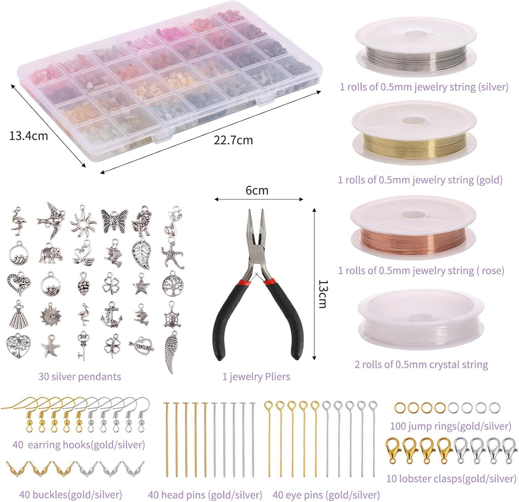 Jewelry Making Supplies Kit 1800pcs 56 Colors Crystal Beads, Bracelet Making Kit Gemstone Chip Beads Irregular