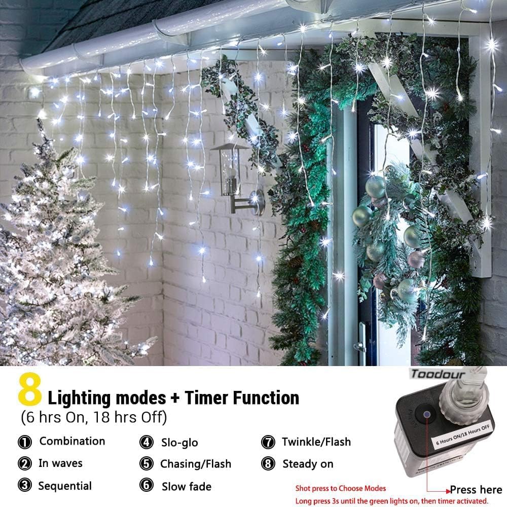 Christmas Icicle Lights Outdoor, 360 LED 29.5ft 8 Modes Fairy Icicle String Light with 60 Drops, Led Christmas Lights