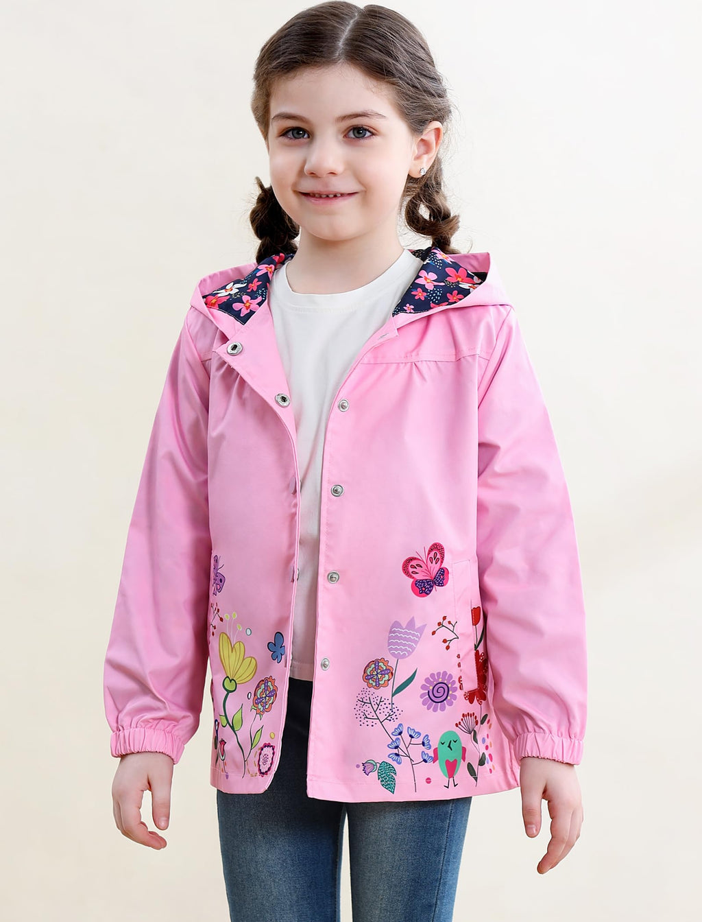 Kids Rain Coat Waterproof Hooded Girls Rain Jacket Lightweight Windbreaker Fall Jacket 5T Rose Red