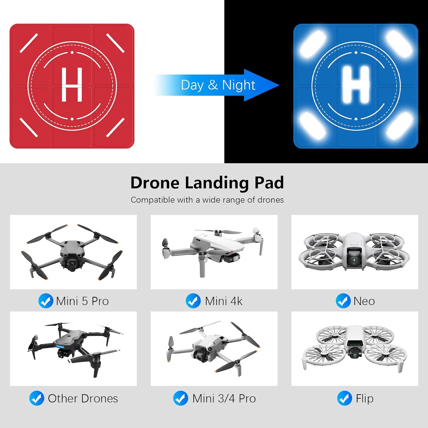 Drone Landing Pad Weighted, Nighttime Reflective & Foldable Launch Pad, Waterproof Helipad for DJI Mini 5/4/3