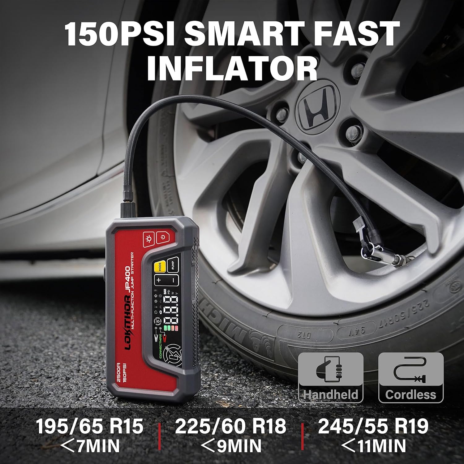 JP400 Jump Starter with Air Compressor, 2500A 12V Portable Car Battery Booster Pack (8.5L Gas/6.5L Diesel) with