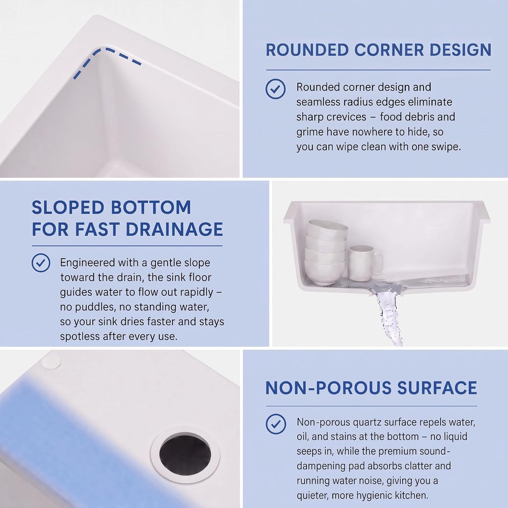 White Bar Sink Undermount 15''x15'',15 Inch Undermount Small Wet Bar Sink,9 Inch Depth White Single Bowl Quartz