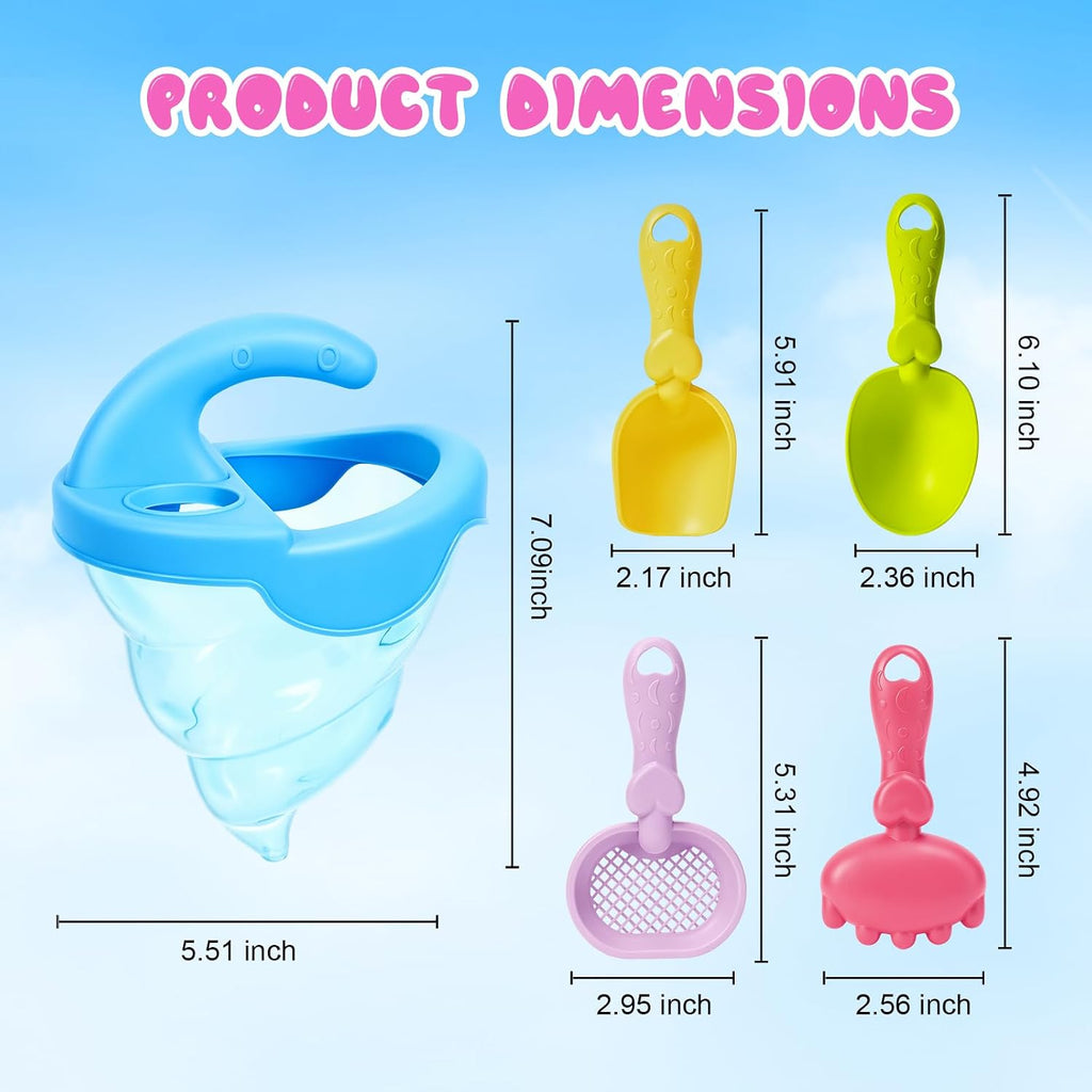 Beach Toys for Kids, 5Pcs Sand Spilling Funnel,Set with Shovel Rake Siftersand Spoon,Outdoor Sandbox Toys for