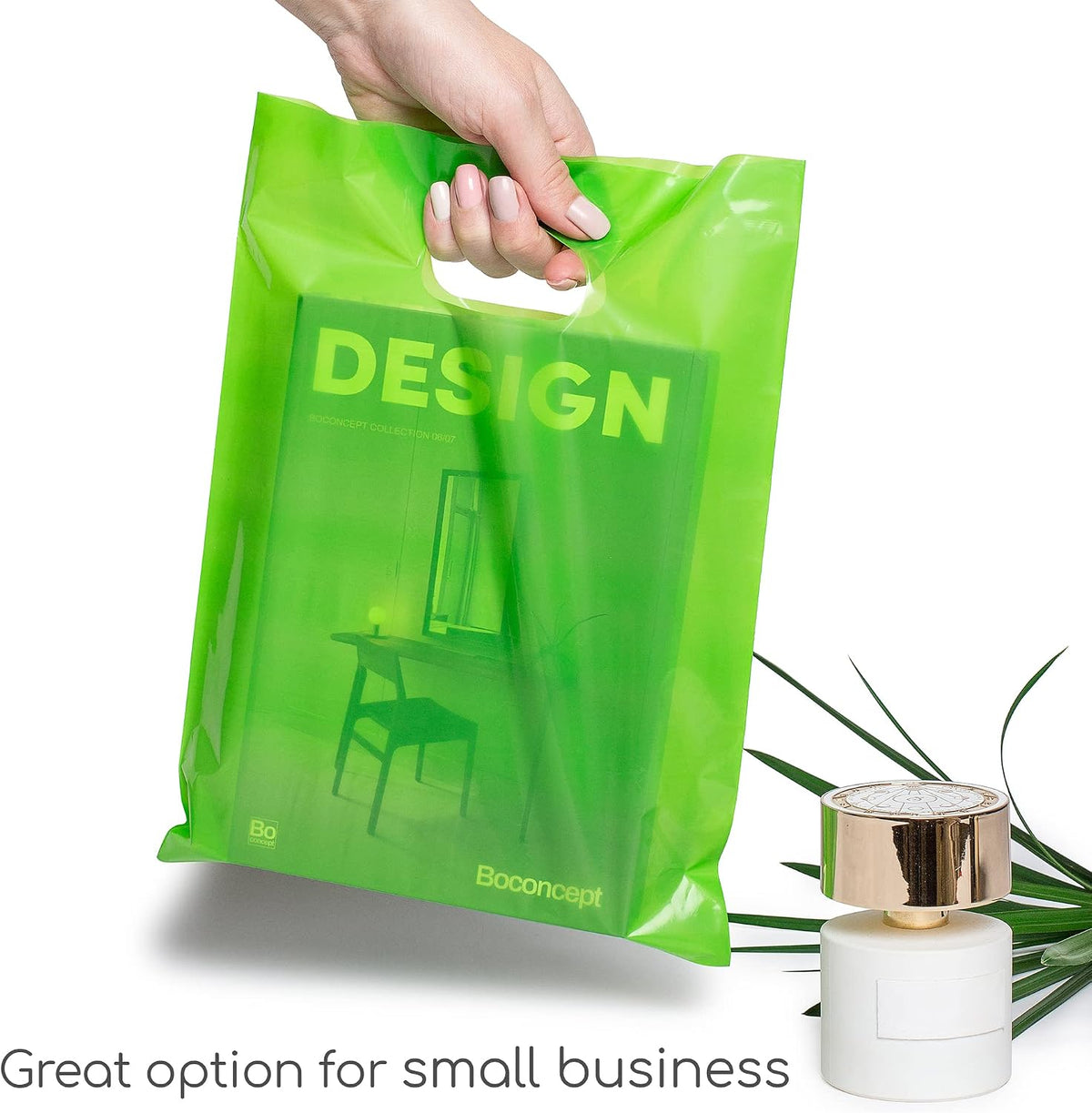 100 Lime Green Plastic Bags With Handles 9x12 Merchandise Bags