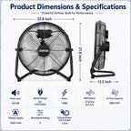 20'' High Velocity Industrial Floor Fan, Heavy Duty Floor & Wall Mount Fan