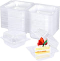 100 Pack Clear Plastic Square Hinged Food Clamshell Container,Disposable To Go Cake Slice Container,Clear Plastic