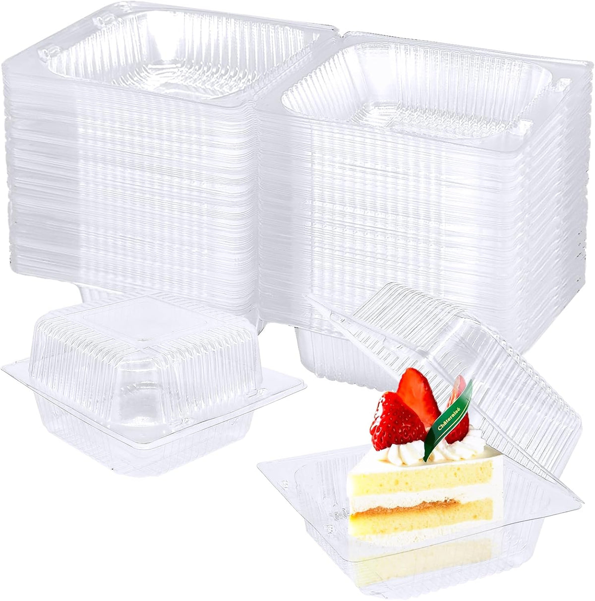 100 Pack Clear Plastic Square Hinged Food Clamshell Container,Disposable To Go Cake Slice Container,Clear Plastic