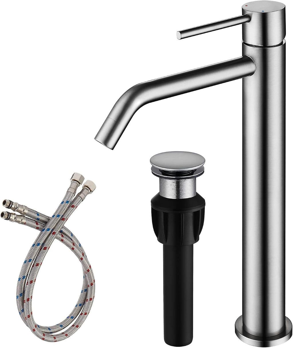 Vessel Sink Faucet Brushed Nickel, JXMMP Bathroom Sink Faucets Without Overflow Pop Up Drain and Water Faucet Supply