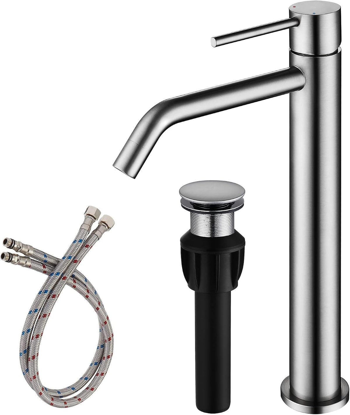 Vessel Sink Faucet Brushed Nickel, JXMMP Bathroom Sink Faucets Without Overflow Pop Up Drain and Water Faucet Supply