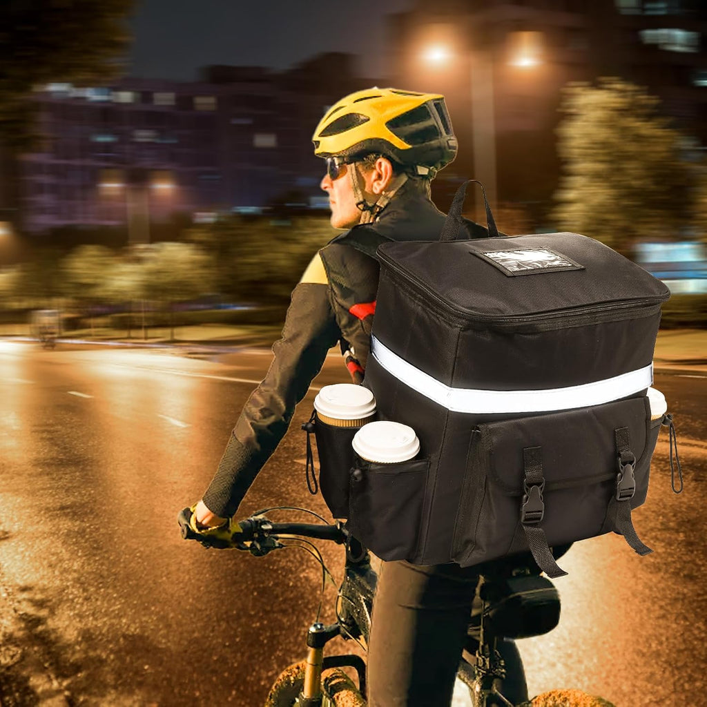 Food Delivery Backpack with 4 Cup Holder, Insulated Hot Pizza Bag