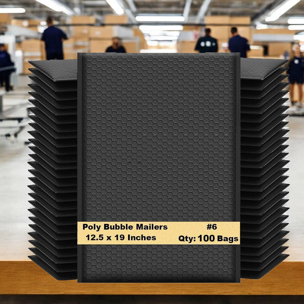 12.5x19 Inch Black Poly Bubble Mailers #6, 100-Pack – Large Padded Shipping Envelopes with Self-Seal Adhesive Bags