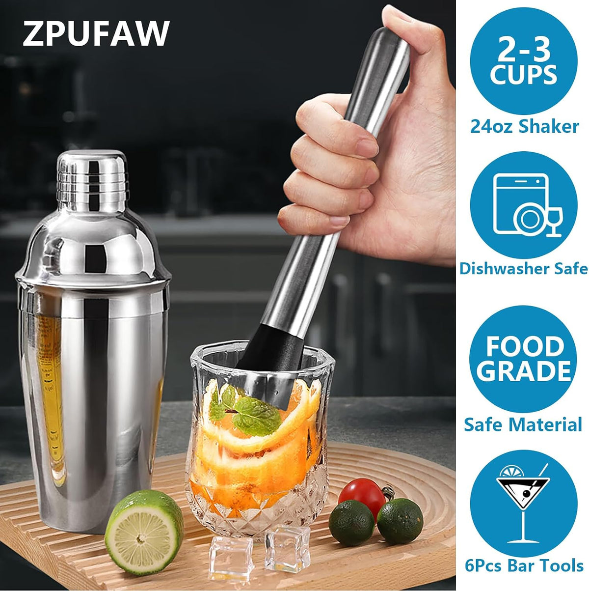 6-Piece Cocktail Shaker Set, Bartender Kit, Drink Shaker, Bar Set