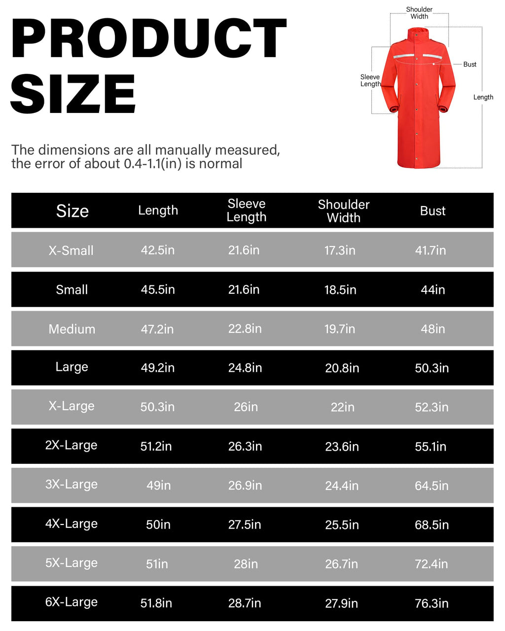 Raincoat Waterproof Hi Vis Reflective Long Rain Jacket Unisex (M, Red)