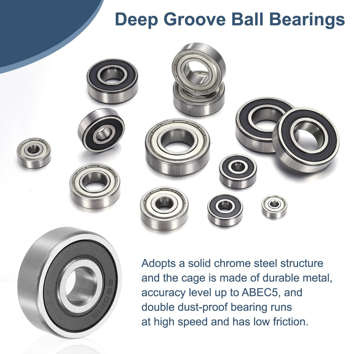 uxcell 4Pcs 6302 2RS Deep Groove Ball Bearing 15x42x13mm Chrome Steel ABEC5