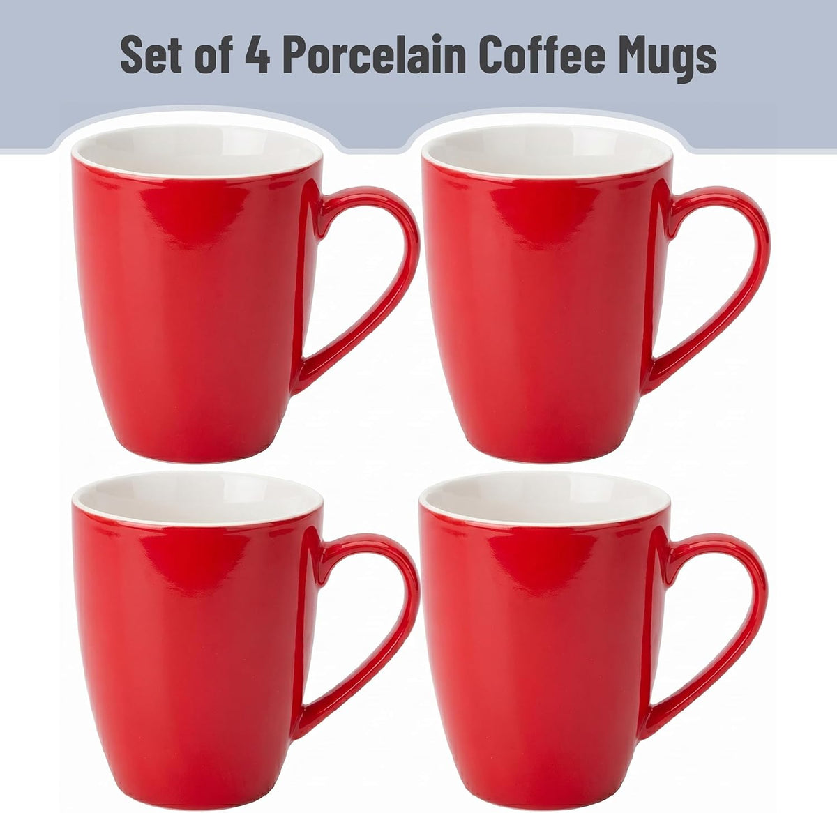 BTaT- Porcelain Coffee Mugs Set, 16 Ounces, 4 Pack, Red Ceramic Coffee Mugs with Handle, Restaurant Cups for Mocha