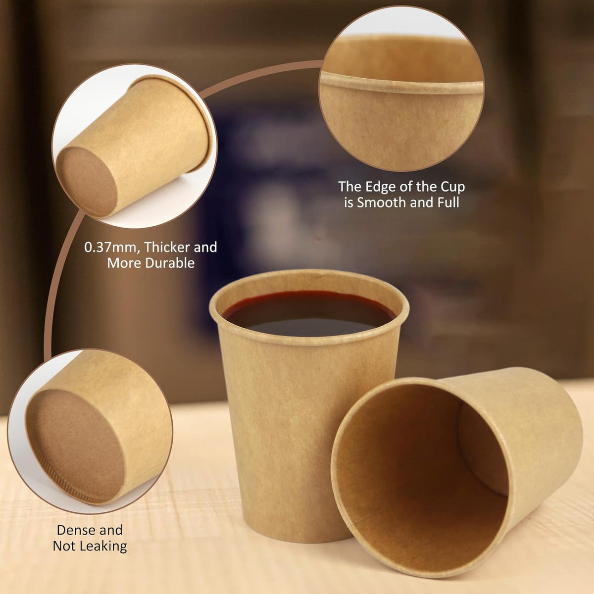 Paper Cups, 100 Pack 8 Oz Kraft Disposable Cups, Paper Coffee Cups 8 Oz