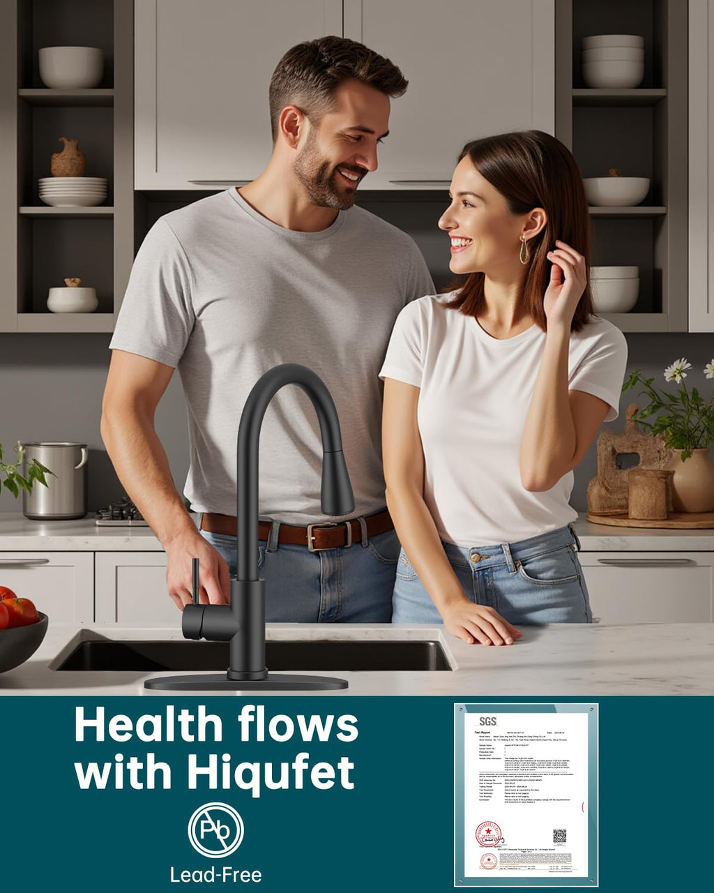 Kitchen Faucet, Pull Down Sprayer, Deck Plate, Matte Black